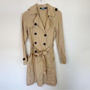 Eva Franco Linen Trench Coat Beige XS Midi Coat Anthropologie